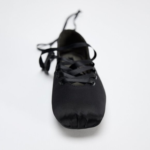 Zara Black Tied Ballet Flats size 9 - Picture 3 of 13